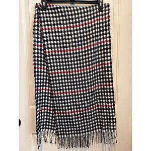 Accessori Italiani Scarf Black White Red Checkered Fringe Acrylic Made in Italy